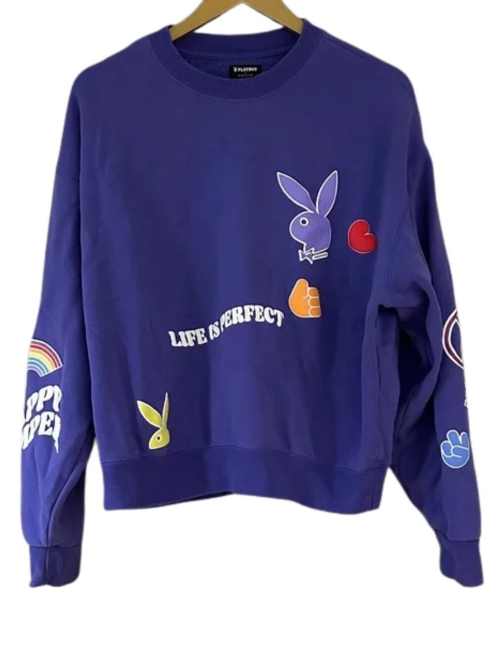 Playboy Purple Graphic Sweatshirt Crewneck Multicolor Bunny Logo Streetwear - Picture 2 of 11